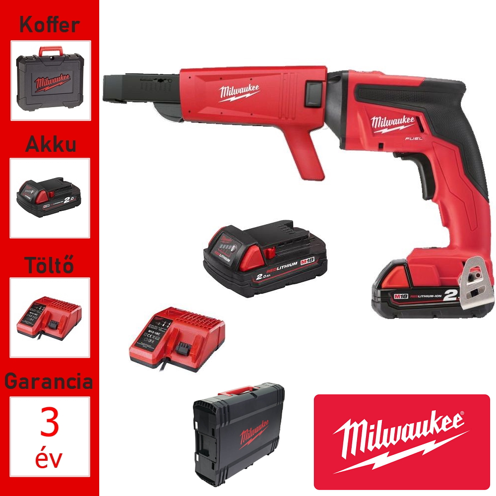 Milwaukee 18V táras gipszkarton csavarozó + akku, töltő, koffer
